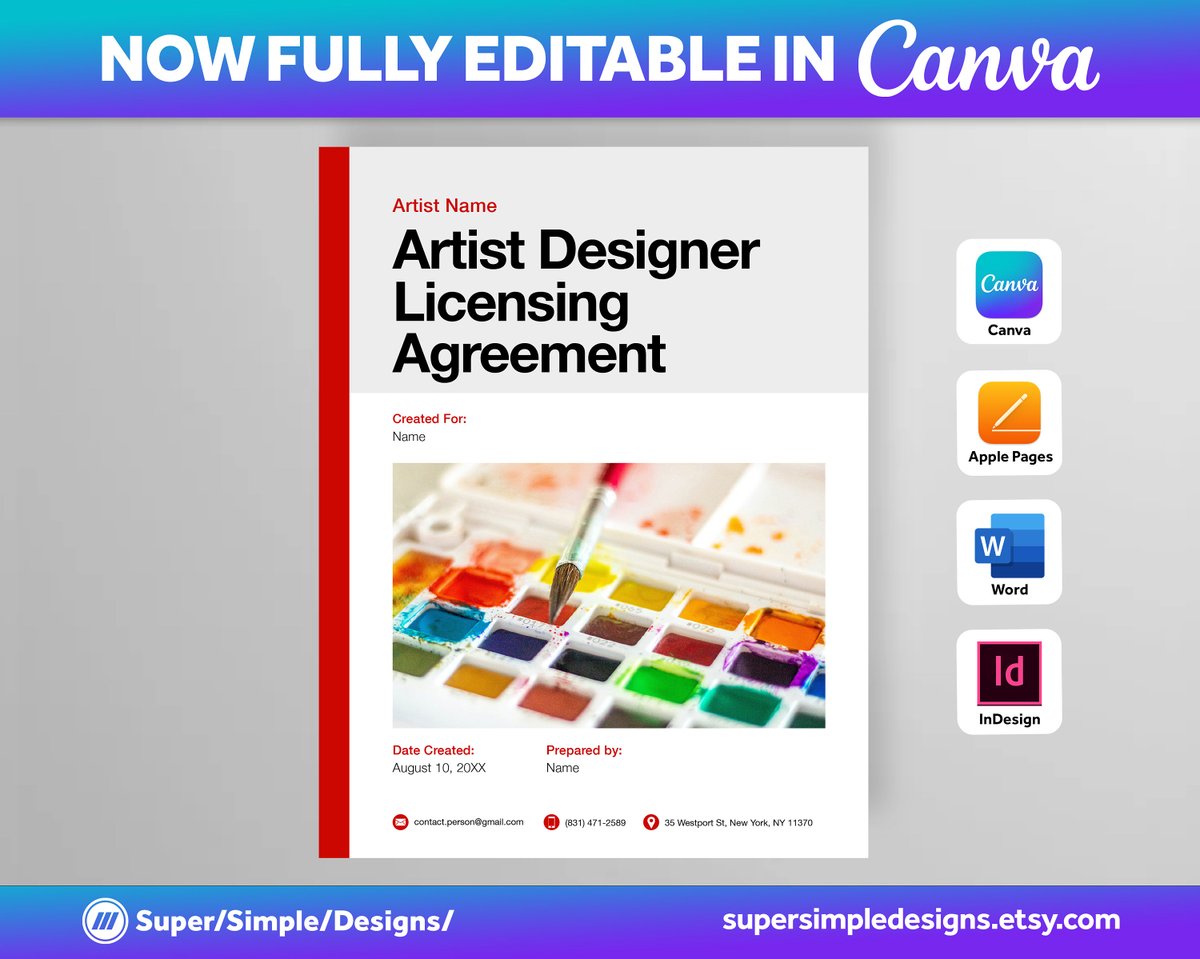 supsimdesign's tweet photo. Excited to share the latest addition to my #etsy shop: Canva Artist Designer Licensing Agreement Template | Fully Written Contract | Editable Pages, Word, InDesign | US A4 Size | Digital Download https://t.co/Ew6R3o3Y6M #red #wedding #christmas #white #digitaldownload https://t.co/KSqtY0jdtw