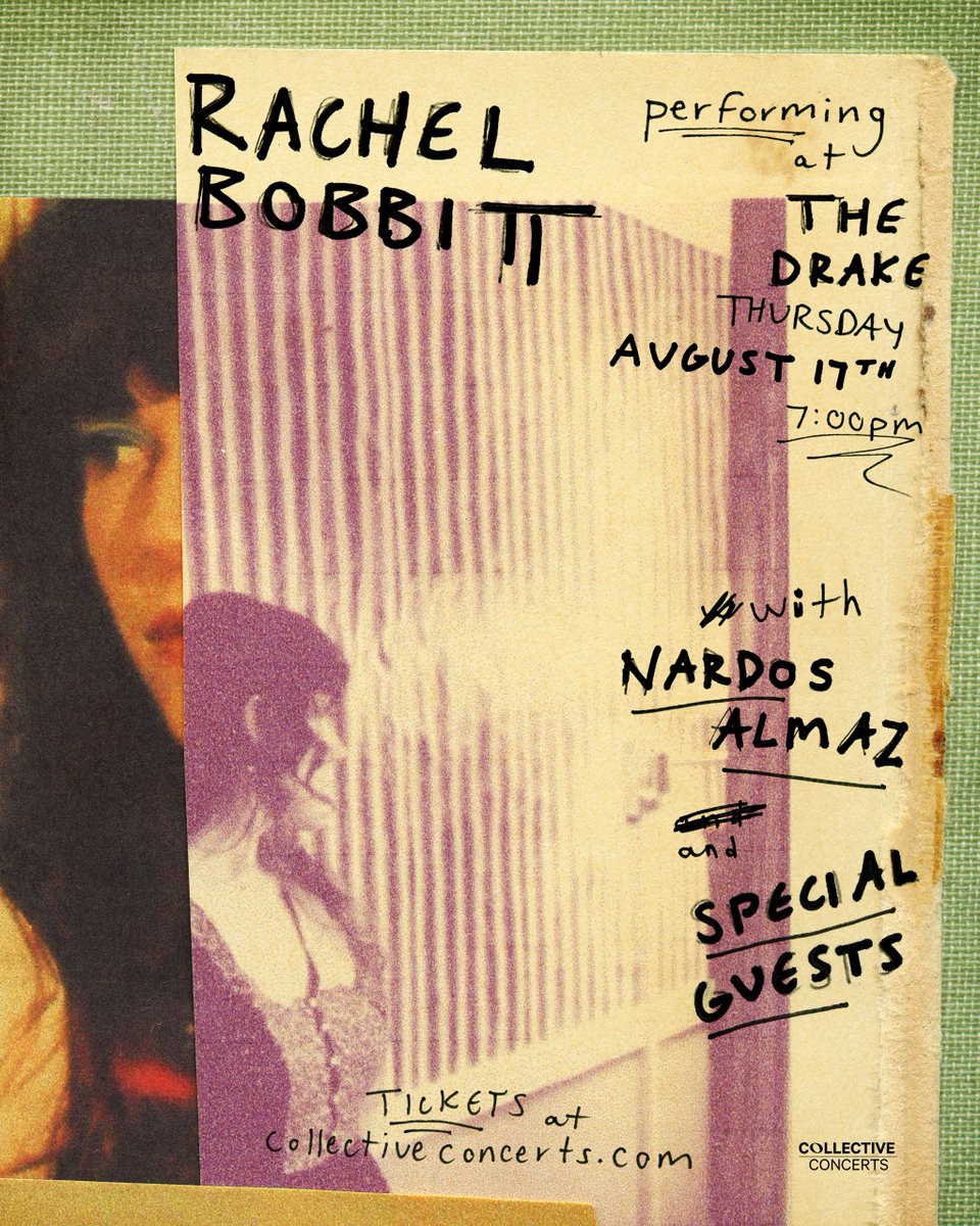 Rising singer-songwriter @RachelBobbitt is coming to @thedrakehotel on August 17 with Nardos Almaz and special guests! Tickets go on sale July 21 at 10AM, get yours at showclix.com/event/rachel-b…