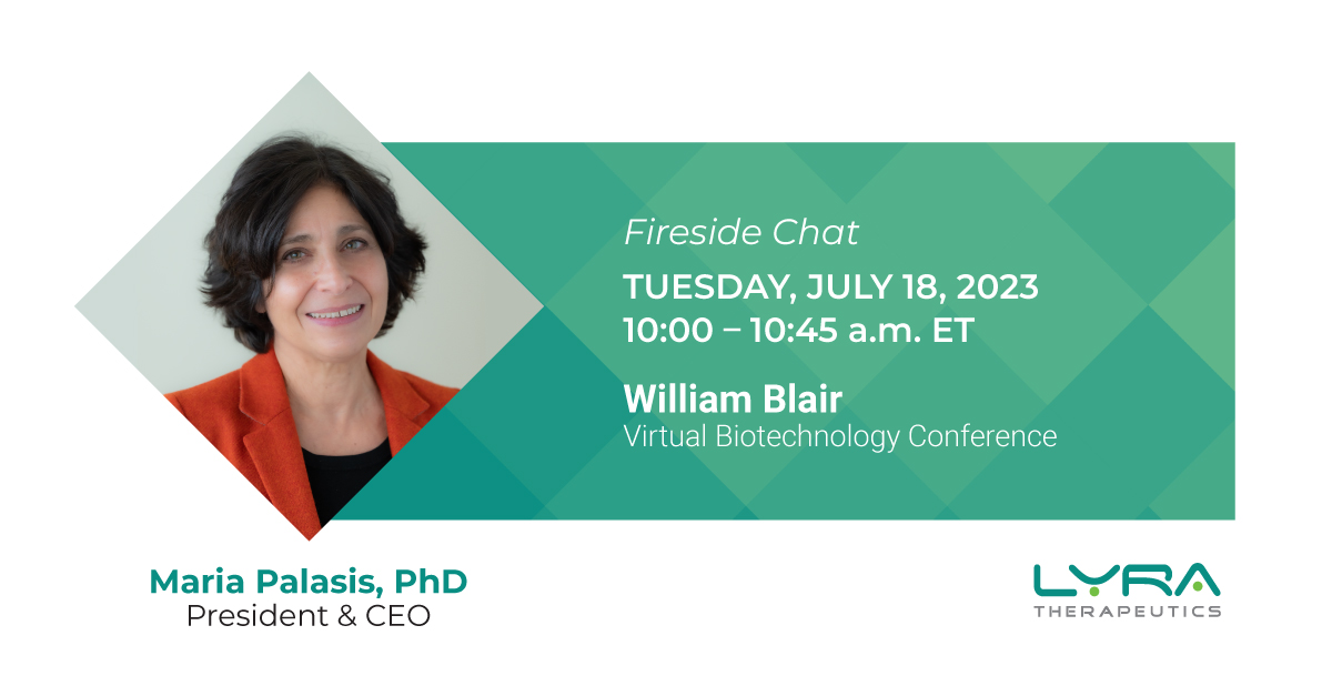 Today our CEO @MariaPalasis participated in a fireside chat at the William Blair Virtual Biotech Focus Conference in New York. Access the replay here:
investors.lyratherapeutics.com