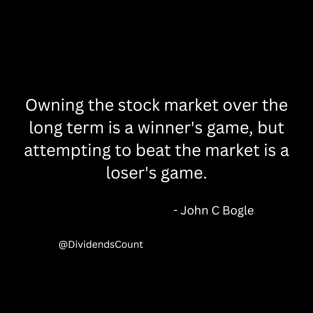 DividendsCount's tweet photo. If your goal is to make positive returns, focus on owning the broad market.  Over the long term, you are more likely to have better returns than if you try to beat the market.

#dividends #investingmotivation #longterminvesting #divtwit https://t.co/R7AADL0P21