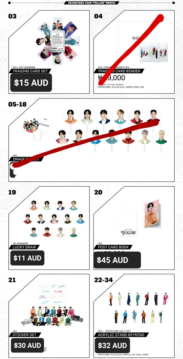 kidultspace's tweet photo. DETAILS (thread):

AU AUSTRALIA GO 🇦🇺 / HANDCARRY FROM KOREA

SEVENTEEN TOUR FOLLOW TO SEOUL OFFICIAL MERCH.

Listed prices exclude postage.

Shipping from Sydney: 1st August https://t.co/0bHfadl2nx