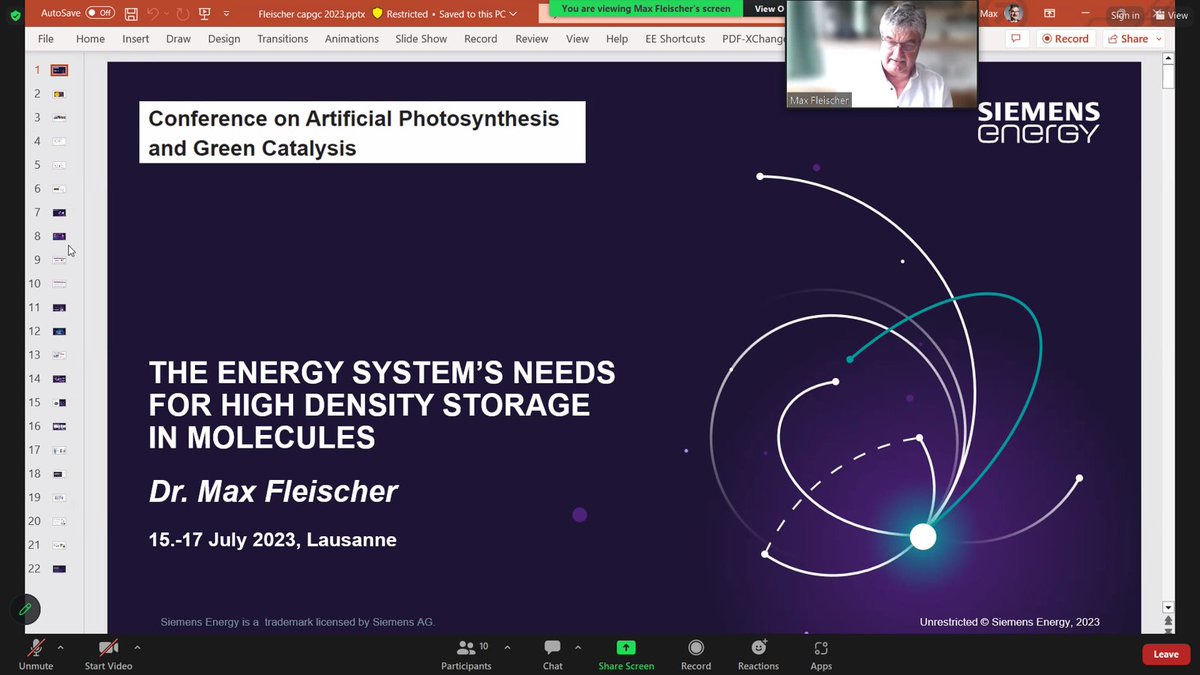 The next talk took place online and it was given by Fleischer Maximilian, from <a href="/Siemens_Energy/">Siemens Energy</a>, with a compelling lecture on "The energy systems need for high-density storage in molecules".

#CAPGC2023 #hydrogenproduction #112CO2 #SUN2CHEM #methanedecomposition #decarbonization
