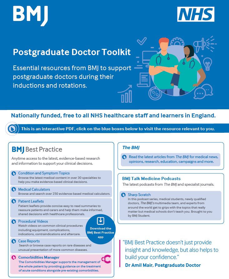 NELPCKS's tweet photo. .@BMJBestPractice offers step-by-step #guidance on #diagnosis, treatment and prevention as well as #MedicalCalculators & #PatientInformationLeaflets
Find Postgraduate Doctor Induction Toolkit on the BMJ Best Practice website https://t.co/BShUwRKc3k
#TeamGP #IMG GP @DrSelvarajah https://t.co/r1YWRaHwTR