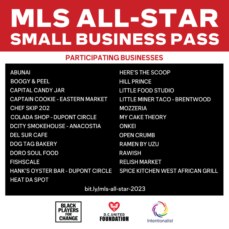 MLSWORKS's tweet photo. #SupportLocal during #MLSAllStar. @DCUnited Foundation, @MLS, @BPCMLS have teamed up with @intentionalist_ on the MLS All-Star Small Business Pass.

Enjoy discounts up to 40% off at diverse local businesses! #SpendLikeItMatters