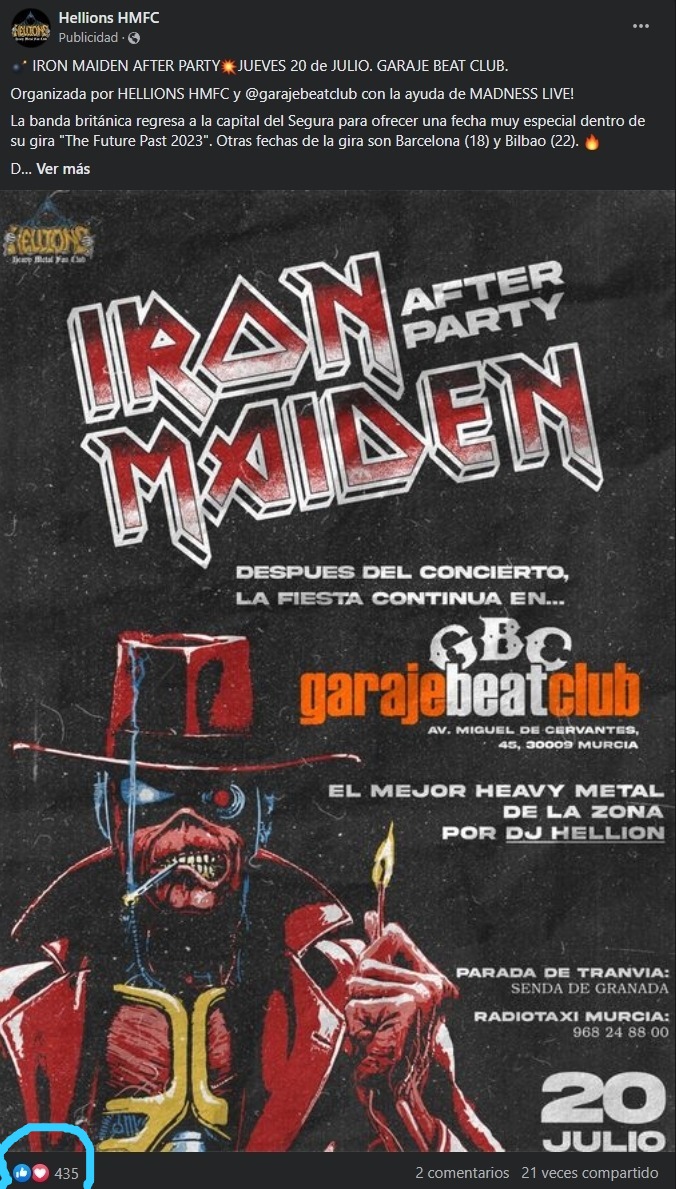 Hellions_HMFC's tweet photo. Cuenta atrás para el concierto de Iron Maiden en Murcia 💥💥 Esperamos que tengáis tantas ganas del concierto como de la pedazo de postfiesta que vamos a montar en @garajebeatclub 🔥🔥 https://t.co/BbuvyuPsdL