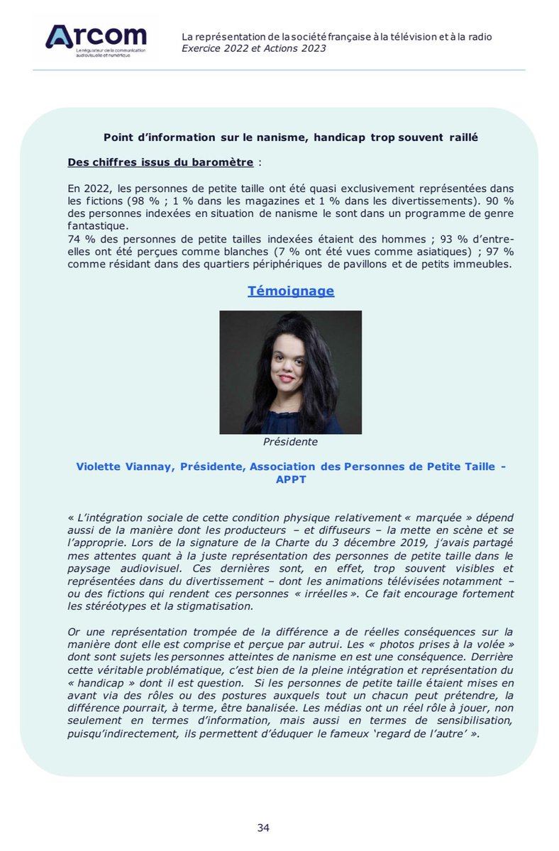 Merci l’<a href="/Arcom_fr/">Arcom</a> pour ce focus sur la représentation du #handicap et plus spécifiquement, du #nanisme, à la télévision > urlz.fr/mKbr
#représentation #diversite #audiovisuel  #medias #charte #3decembre2019
 <a href="/Francetele/">France Télévisions</a> <a href="/gdarrieussecq/">Geneviève Darrieussecq</a> <a href="/Defenseurdroits/">Défenseur des droits</a> <a href="/Mouiller_P/">Philippe Mouiller</a>