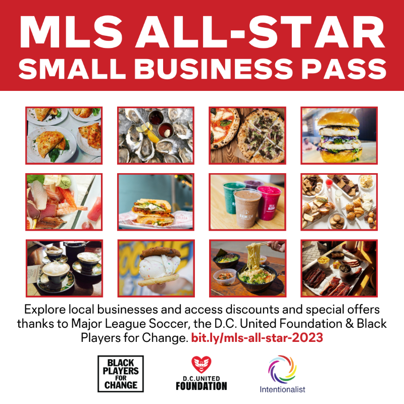 MLSWORKS's tweet photo. #SupportLocal during #MLSAllStar. @DCUnited Foundation, @MLS, @BPCMLS have teamed up with @intentionalist_ on the MLS All-Star Small Business Pass.

Enjoy discounts up to 40% off at diverse local businesses! #SpendLikeItMatters
