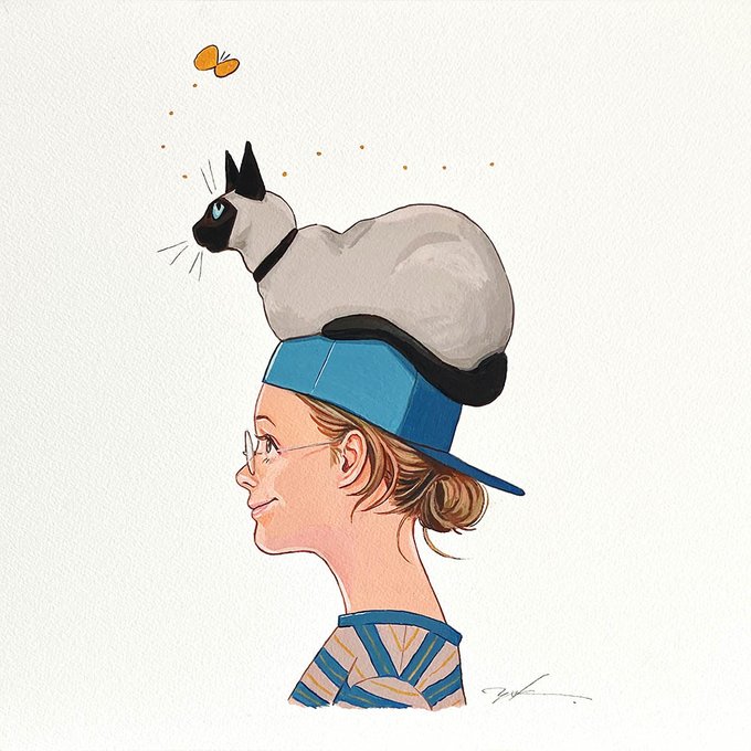 「cat on head smile」 illustration images(Latest)