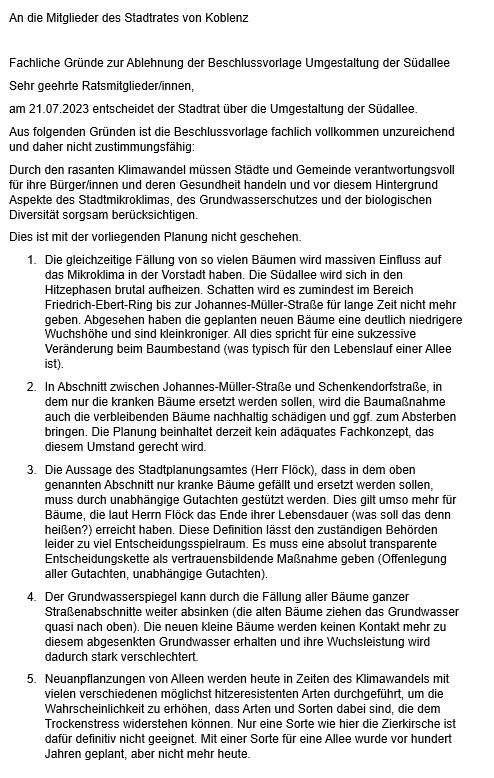 ConfluentesInfo's tweet photo. Offener #Brief an die Mitglieder des Stadtrates #Koblenz #Suedallee 
@gruene_koblenz @BUND_MYK @waldwendejetzt @SPDKoblenz @VerkehrswendeKO @SWRpresse @sudliche @FNordwest @GJ_RLP @DreckWegKoblenz @greenpeaceko @RheinZeitung @CDUKoblenz  @KreisMyk @spdrlp @UmweltRLP @UmweltRLP https://t.co/ejWH5T2Ek9