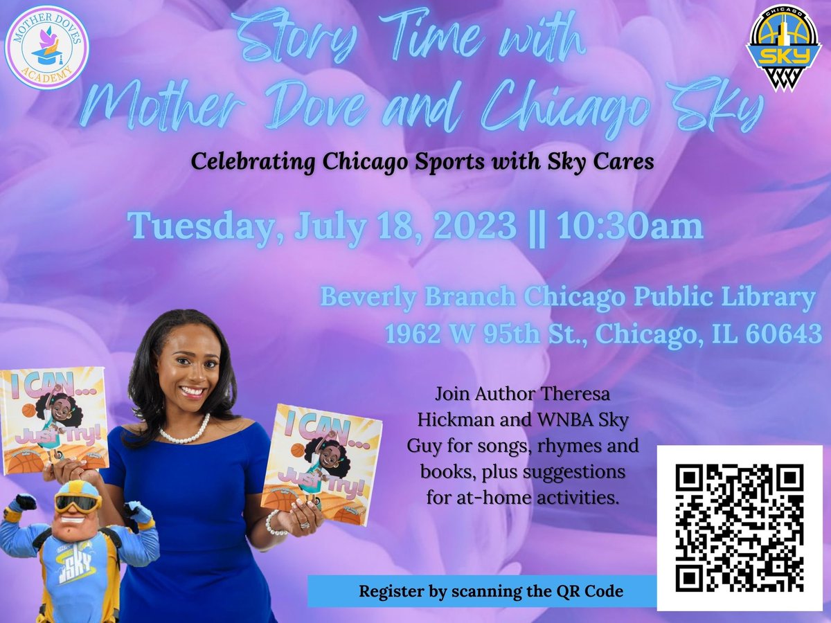 Story Time with Mother Dove &amp; WNBA Chicago Sky Guy!
 Join Terri and Mother Dove today at the Beverly Branch Chicago Public Library, located at 1962 W 95th St at 10:30 am for Story Time.

#childrensbook #icanjusttry #blackauthors #motherdove #representationmatters 
#authorvisits