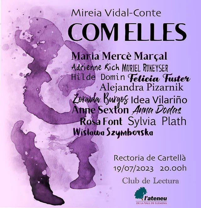 Això passarà demà a la rectoria de Cartellà amb el club <a href="/DeLectura/">DeLectura</a>. Hi haurà la <a href="/vidalconte/">Mireia Vidal-Conte ✍🏼🌊</a> i la #RosaFont i llegirem aquestes poetes que ens interpel·len sempre.

"el teu sofriment és literari
perquè la vida sovint s'assembla
a alguna cosa que s'ha llegit..."1

(Nicole Brossard)