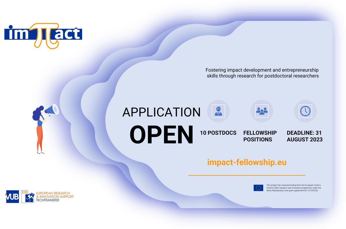 📣 Reminder time: Are you a talented postdoc with an innovative research idea? We are very happy to announce the 2nd call of our fantastic impACT programme VUB! impact-fellowship.eu