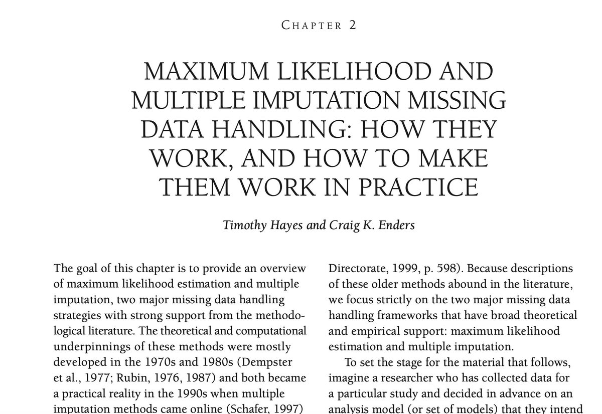 NEW PAPER ALERT:

I couldn't be more excited that this invited APA Handbook chapter, co-authored by Craig Enders, is now published (link to paper and supplemental materials below).

Bc I hope this chapter will be broadly useful to students and instructors, a brief overview🧵 1/n: