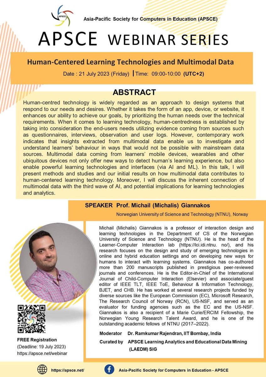 Relevant for folks working at the intersection of HCI and learning tech. There is a free registration with a deadline tomorrow :-) #edtech #learninganalytics #mmla