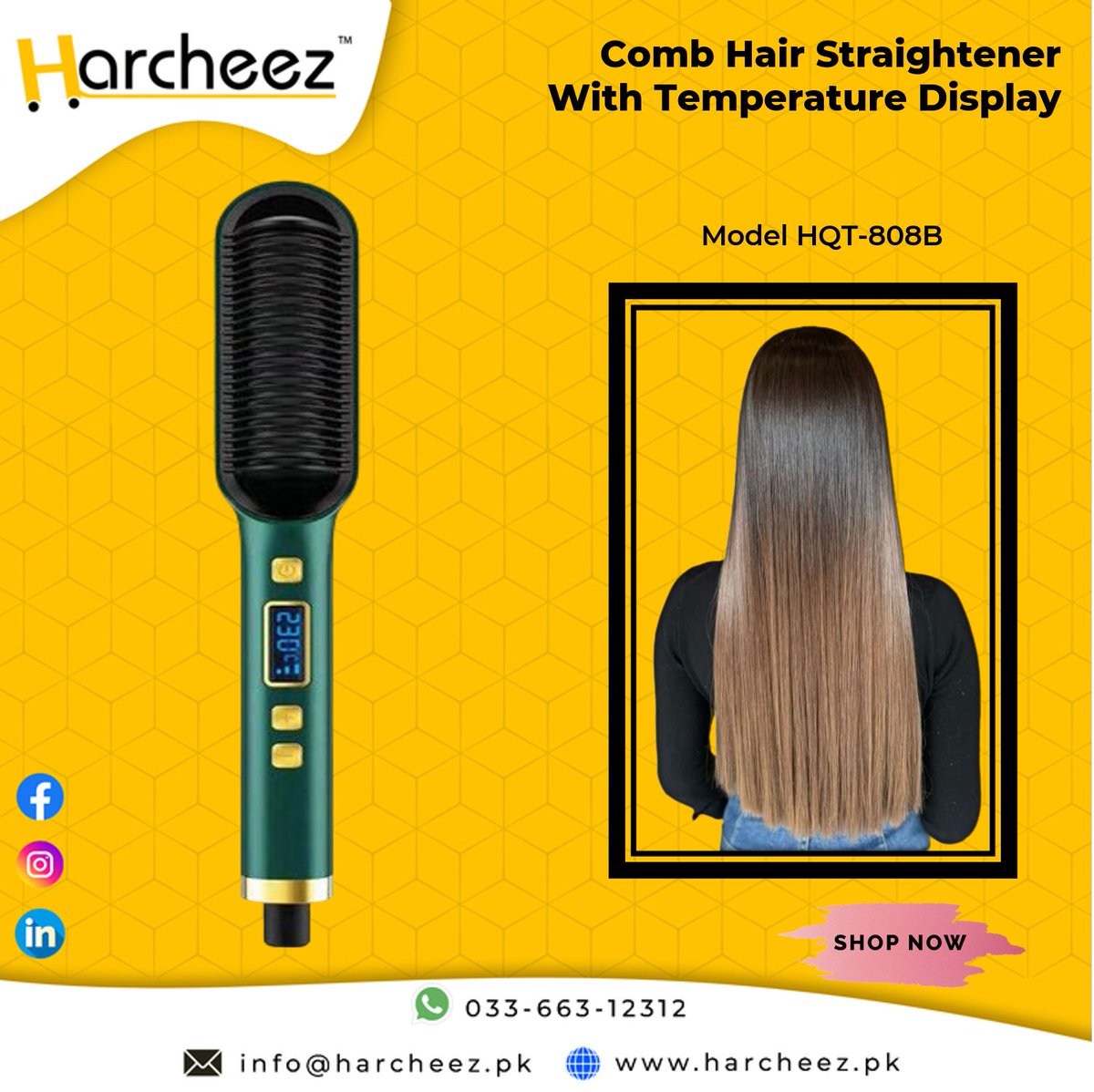 harcheez_pk's tweet image. Comb Hair Straightener with Temperature Display Model HQT-808B. Hair Straightener Brush Heated Hair Brush.
Available at our Website
Order Now: bit.ly/43DLphK

#combstraigtener #temperaturedisplay #onlineshopping #ordernow #harcheezpk
