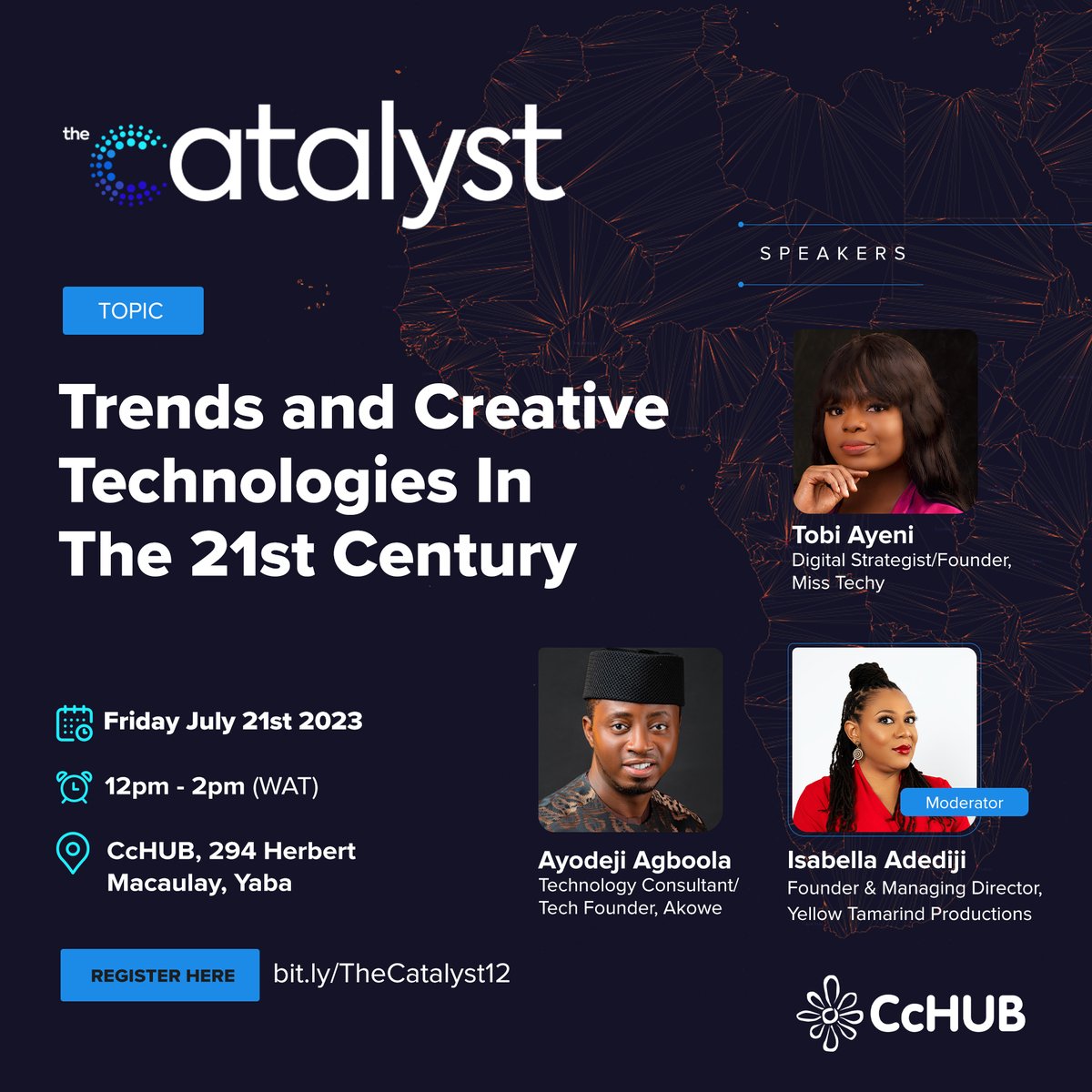 The Catalyst 10.2 is back this month featuring @MissTechyNG, @mededot, and @IsabellaAdediji.🎊 You can’t afford to miss out on this incredible fireside session with two industry #experts discussing how the fusion of #creativity and #technology in the 21st century has...👇 1/3🧵