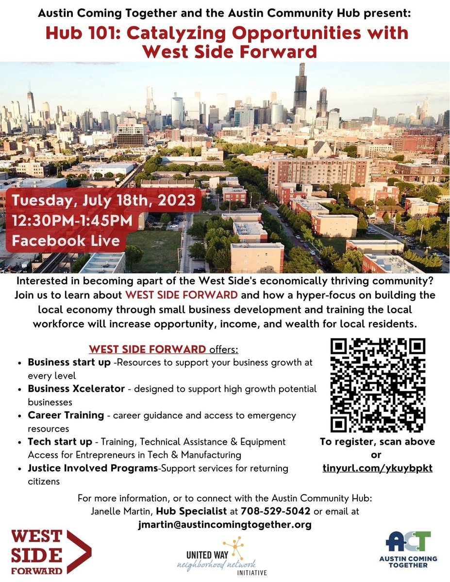 TODAY: Looking for more information on the resources and services West Side Forward offers? Join us today from 12:30pm-1:45pm for a live info session with Austin Comin Together. Visit westsideforward.org/events to learn more. 

#WestSideForward #Chicago #illinois #WestSideChicago