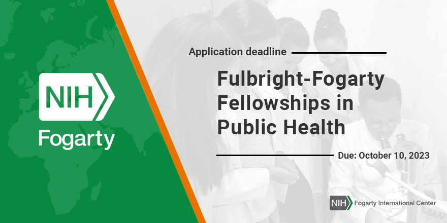 Just announced! 📣Fulbright-Fogarty Fellowships in Public Health open to advanced medical and Ph.D. students interested in #GlobalHealth Info: go.nih.gov/FulbrightFogar… Deadline: October 10, 2023 @FulbrightPrgrm