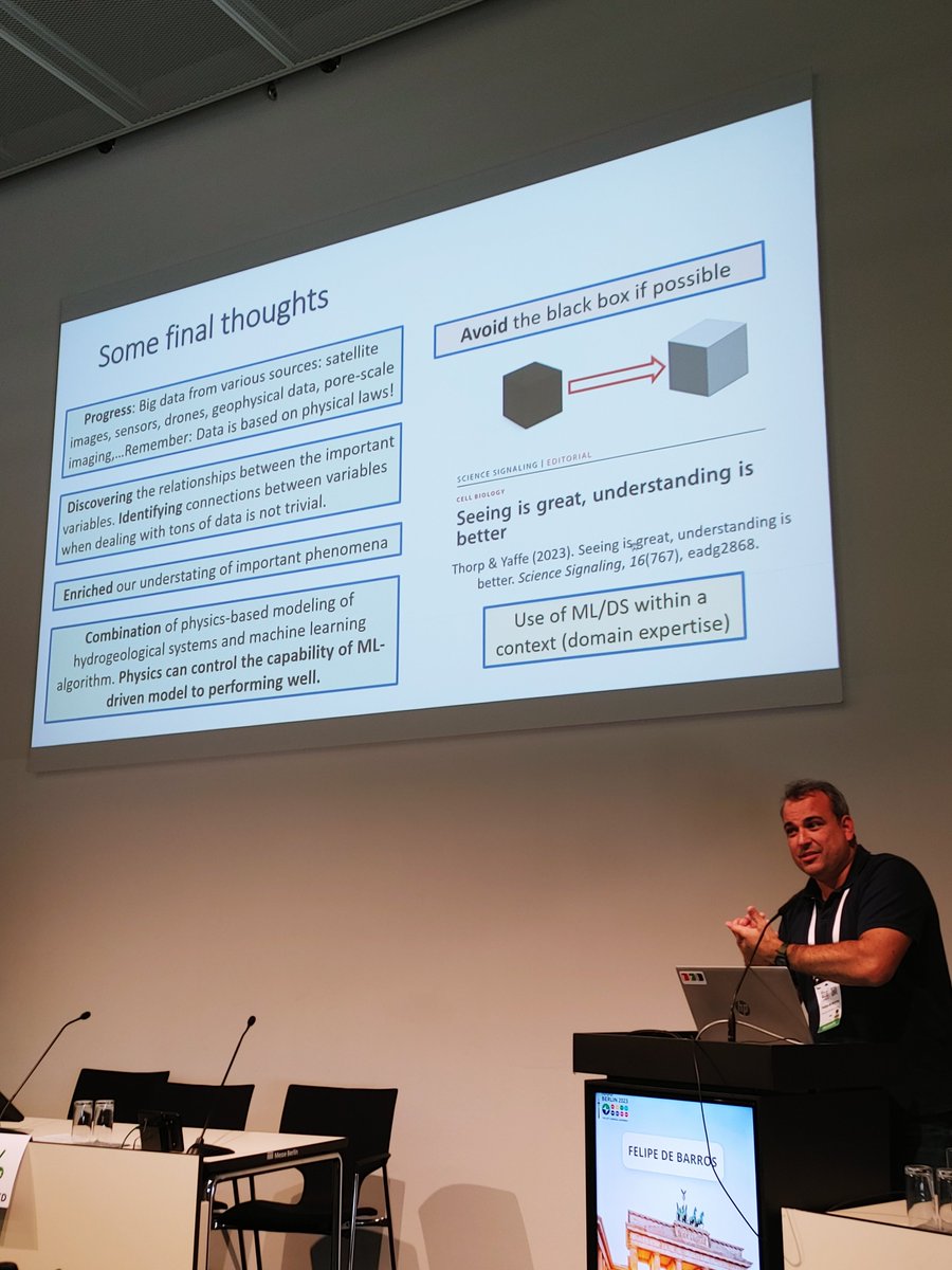 "Avoid the black box if possible" and rather go for "gray box" when using #MachineLearning algorithms was the recommendation of Filipe de Barros at the <a href="/IAHS_AISH/">IAHS_AISH</a> ECC workshop at <a href="/theIUGG/">IUGG</a>!