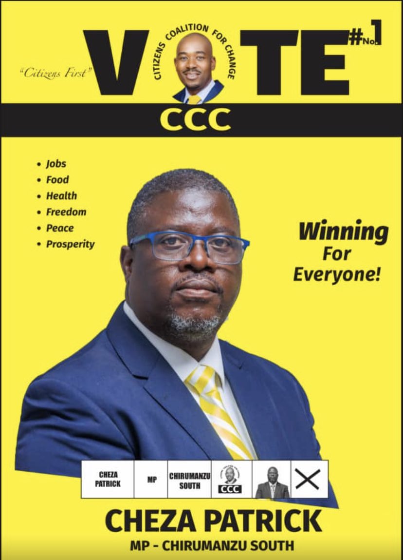 This is Patrick Cheza, the @CCCZimbabwe parliamentary candidate for Chirumanzu South. He is extremely popular, he has worked hard in the constituency that @BarbaraRwodzi is panicking.