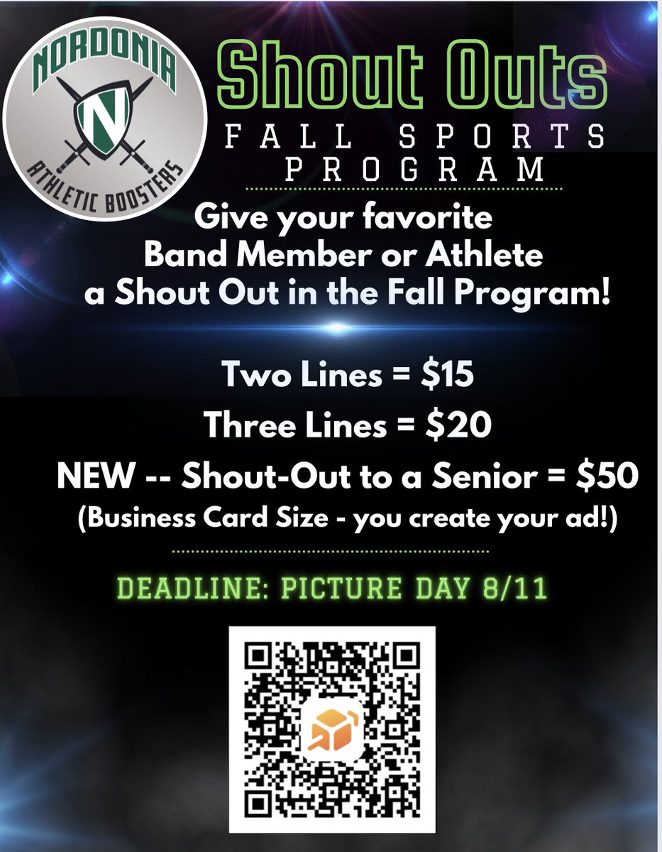 📢 Give your favorite band member or athlete a shout-out in the fall program!••• 𝗧𝗵𝗲𝗿𝗲 𝗶𝘀 𝗮 𝗻𝗲𝘄 𝗼𝗽𝘁𝗶𝗼𝗻 𝗳𝗼𝗿 𝗦𝗲𝗻𝗶𝗼𝗿 𝗦𝗵𝗼𝘂𝘁-𝗢𝘂𝘁𝘀! 𝗖𝗵𝗲𝗰𝗸 𝗶𝘁 𝗼𝘂𝘁! •••
⬇️.           ⬇️
…out-outs-2022-2023-copy.cheddarup.com
<a href="/NHSAthletics1/">NHS Athletics</a> @JoeSuperintend1 <a href="/NHillsNews/">Nordonia Hills News</a>