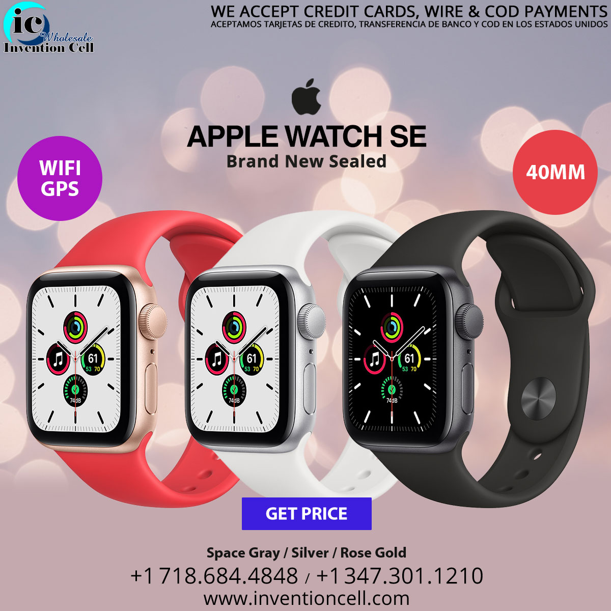 IcWholesale's tweet image. Buy Now New Apple Watch SE 1st Generation 40mm (WIFI plus GPS) by just clicking the link: inventioncell.com/apple-watch-se…
Call Us: +1-718-684-4848 for more bulk buying.
#watchse #applewatch #wristwatch #watches #applewatchse #watchse40mm #smartwatch #smartwatches #Bronx #NYC #NY #Bronxny