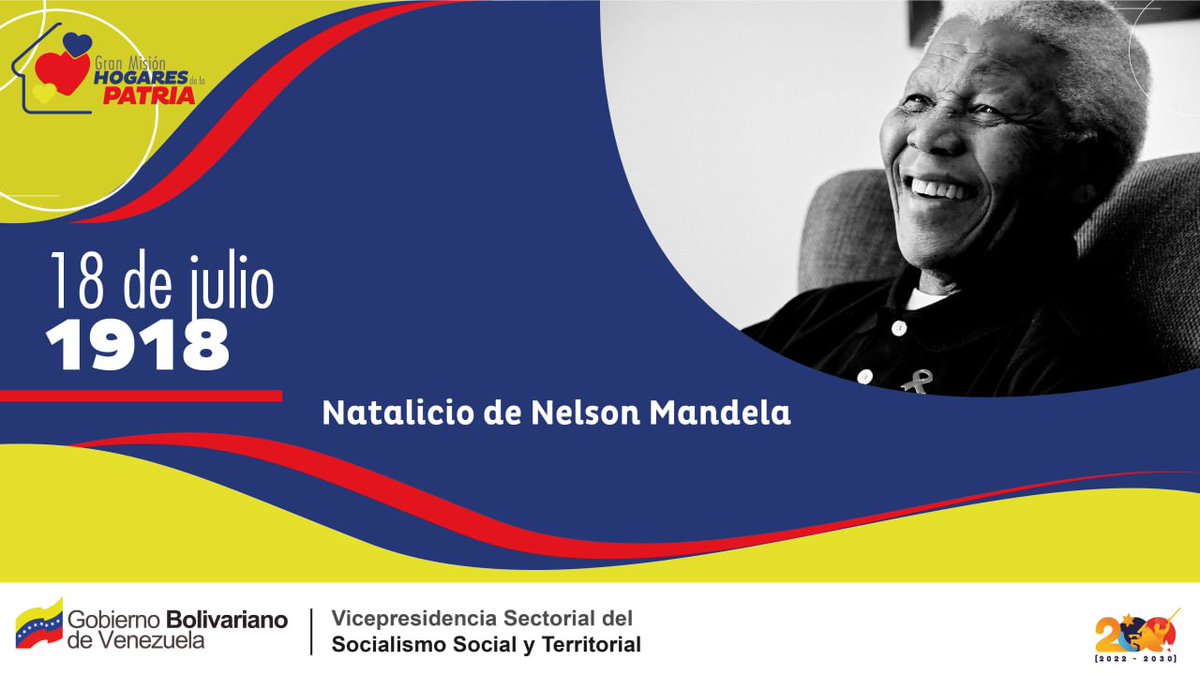 gmhogarespatria's tweet photo. #Efemérides 📆 | Se cumplen 105 años del natalicio de Nelson Mandela. Hoy se honra la vida y el legado de quien luchó por la liberación de Sudáfrica del régimen del apartheid, llamando a la unidad de su pueblo, contra el odio y la discriminación en cualquiera de sus formas. https://t.co/Jq1MJm5Hpy