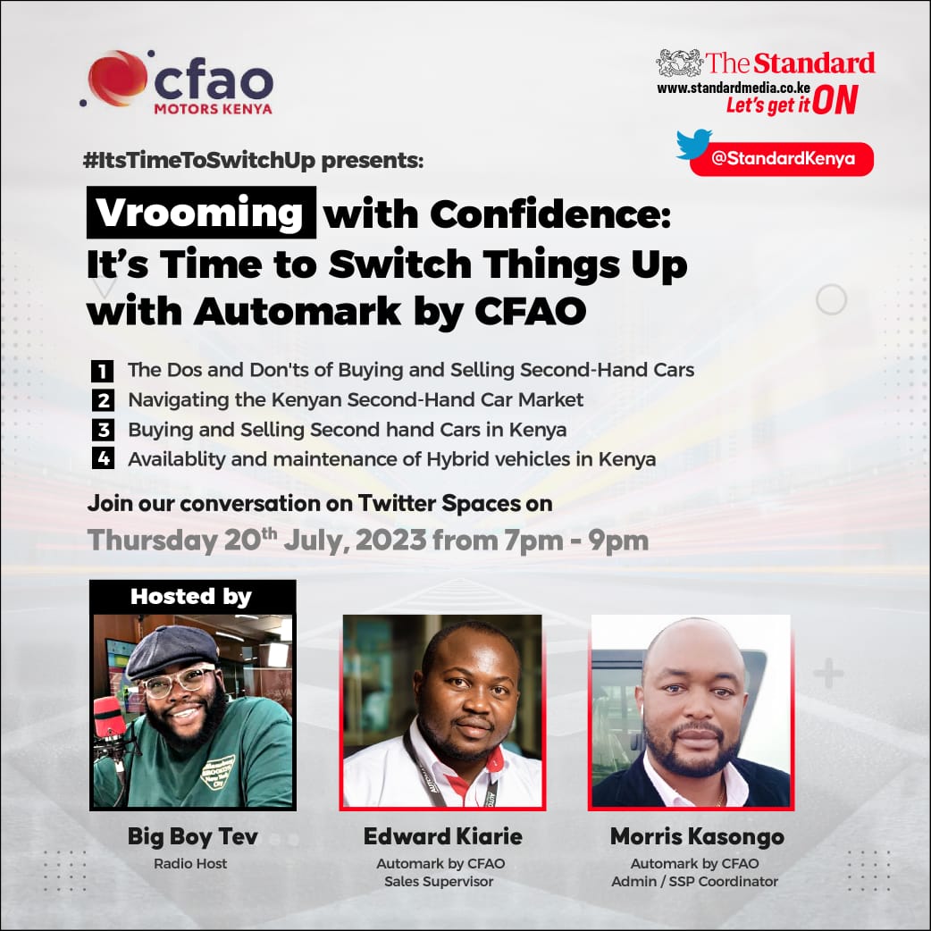 AutomarkCFAOKE's tweet photo. Get ready to switch up your automotive game with #AutomarkbyCFAO Motors! Tune in this Thursday, July 20th from 7-9 pm & join us on @StandardKenya Twitter for an exclusive interview with the Automotive industry experts.
#ItsTimeToTradeIn #JoinTheConversation #CFAOMotorsDrivesKenya https://t.co/b3K46U6e04
