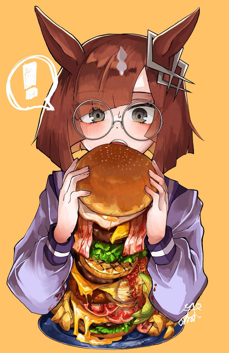 1girl solo food glasses horse ears round eyewear animal ears  illustration images