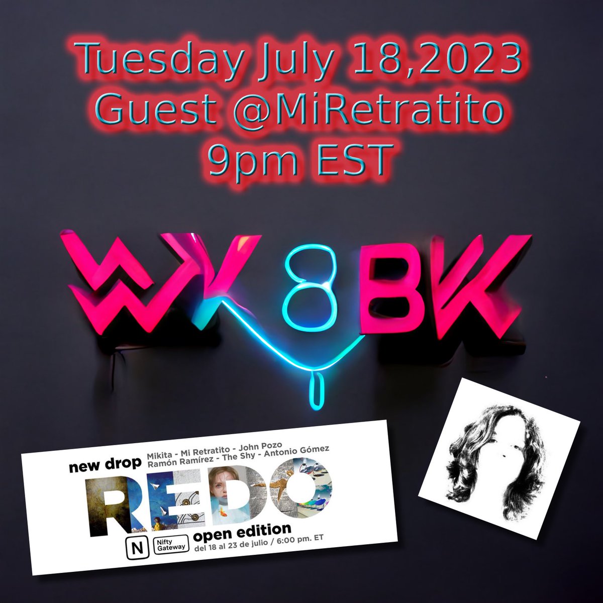 Hope to see you on The Night Train tonight at 9pm EST with guest artist <a href="/MiRetratito/">Mi Retratito</a> 😎🎙️🔉👇🏻
 x.com/i/spaces/1zqKV…
#Tezos #Art #Chat #Wine #Weed #Chill