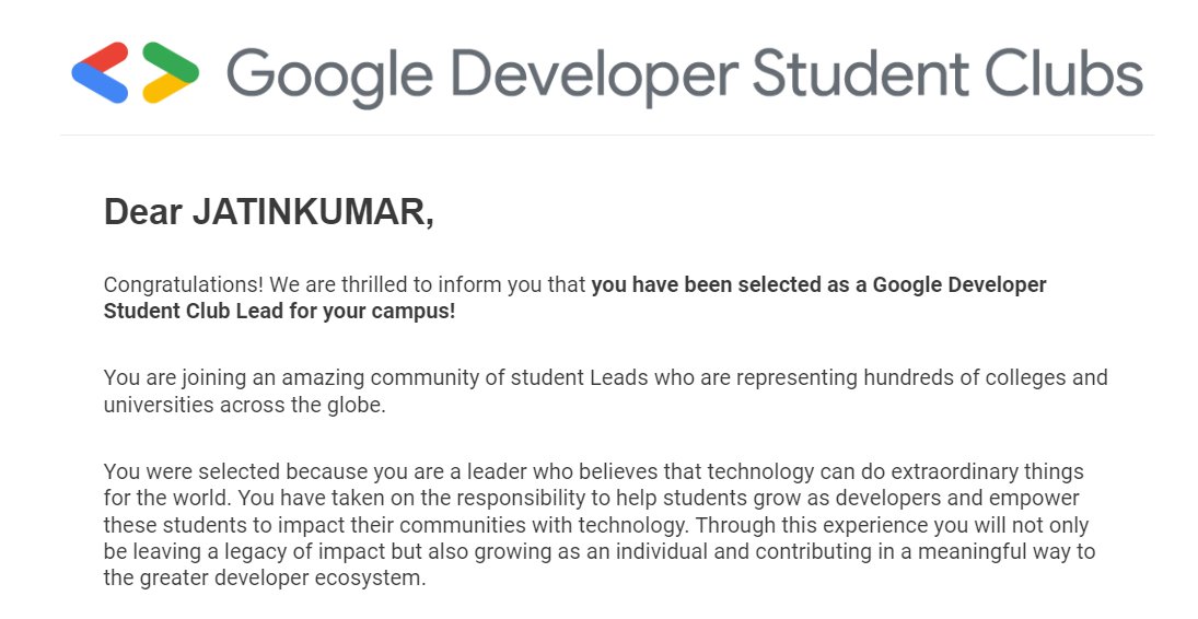 I am thrilled to inform you that I have been selected as a Google Developer Student Club Lead for my campus!
I am so happy for this.
#gdsc #google #qut