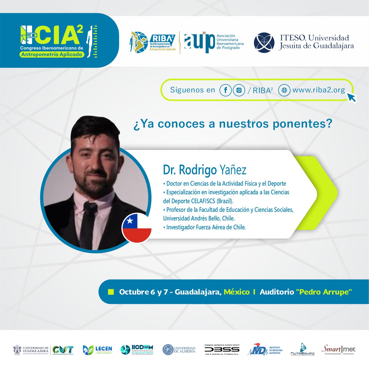 RIBA46097928's tweet photo. ¡Último ponente en el #CIA2! Dr. Rodrigo Yáñez de la @uandresbello Chile. Conferencia: "Modelo de desarrollo informático integrado para análisis y valoración de la #ComposiciónCorporal". No se lo pierdan. ¡Asegura tu lugar en https://t.co/0zRvHGyr8R!
#AntropometríaAplicada @ITESO https://t.co/O54Jr4RUXX