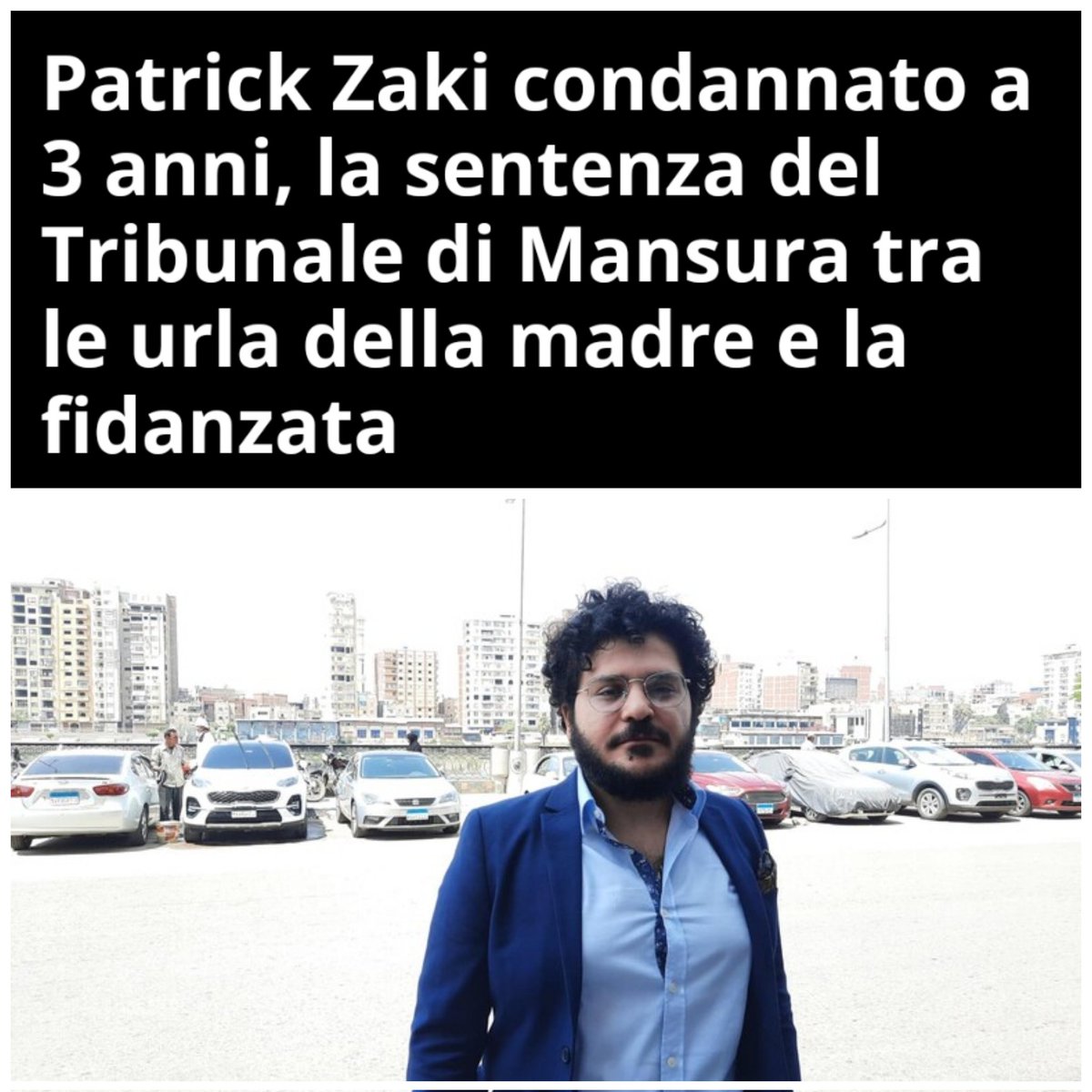 La condanna a #PatrickZaki a 3 anni di carcere è pura violenza.
22 mesi già scontati, 14 ancora lo attendono.

È tempo di alzare voce, non arrendiamoci finche non sarà di nuovo libero! Per #zaki e per tutti coloro che difendono la libertà d'espressione!