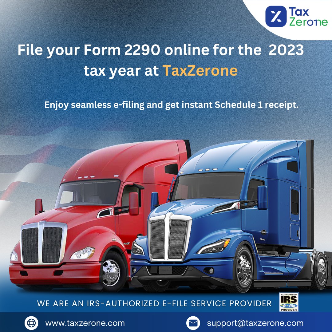 TaxZeroneUS's tweet photo. Easily file your Form 2290 online for the 2023-2024 tax year at https://t.co/wQP3L3yR8w. E-file now, get your Schedule 1 copy and ride worry-free. Get started today!  Visit https://t.co/NgePgEl7A3 or reach us at support@taxzerone.com

#taxzerone
#Form2290
#2290form
#taxyear2023 https://t.co/kJjA07YeRE