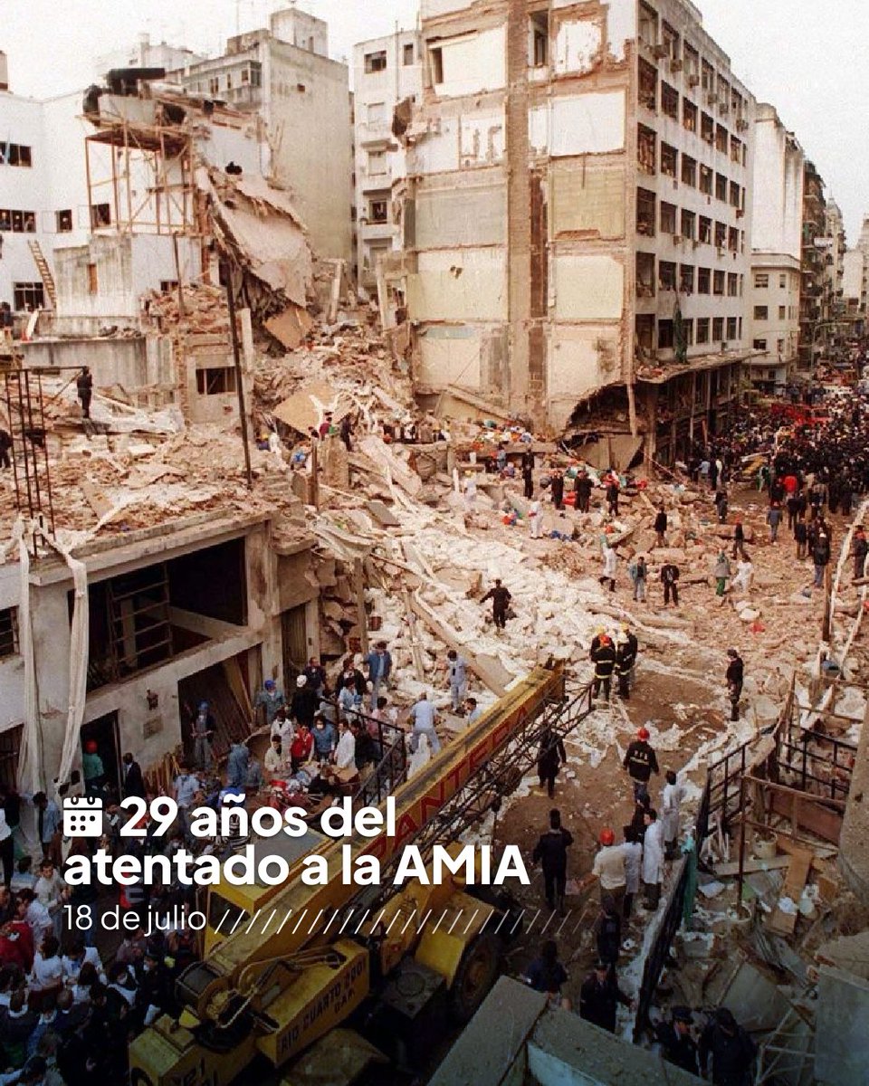 A 29 años del atentado que marcó la historia de nuestro país, resulta indispensable volver a exigir memoria, verdad y justicia. La sociedad argentina y el imborrable recuerdo de las 85 víctimas así lo demandan. #AMIA29años