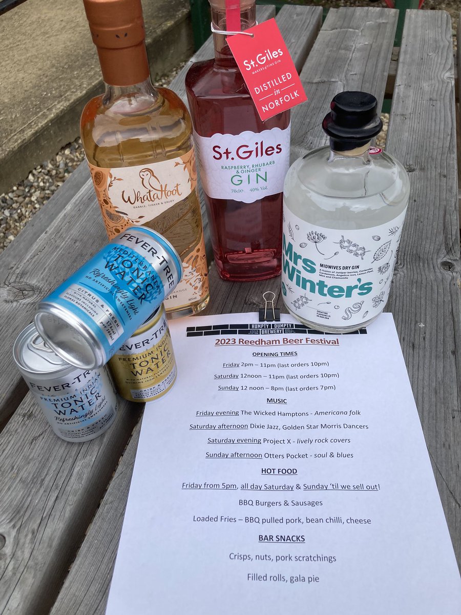 72 hours to go until the Reedham #beerfestival &amp; here’s a taster of the line-up, also the Norfolk gins that we’ll be featuring over the #weekend at the Brewery. Come along for #realales #realcider #music #dancing #food &amp; #sunshine #hopefully !!!!