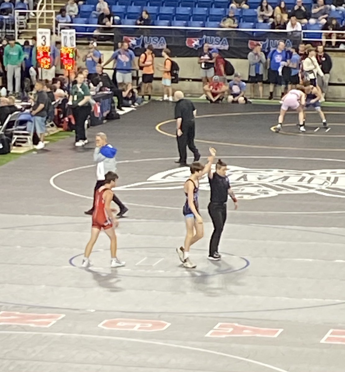 chavabt's tweet photo. Hayden goes 2-1 to advance to Day 2 of 16u Freestyle at the USAW National Championships in Fargo 

@troymezz @jhwrestlingteam @HandleyJudges https://t.co/AGTSZvxNx1