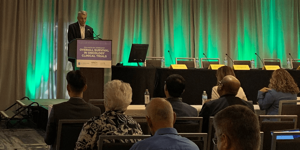 AACR's tweet photo. FDA Oncology Center of Excellence director Rick Pazdur opens today's @FDAOncology-AACR-@AmstatNews workshop on Overall Survival in Oncology Clinical Trials. We will address ways to improve design and analysis of cancer clinical trials. 
https://t.co/t1Y2IybUYn
#AACRSciencePolicy https://t.co/d1c0scyVCG