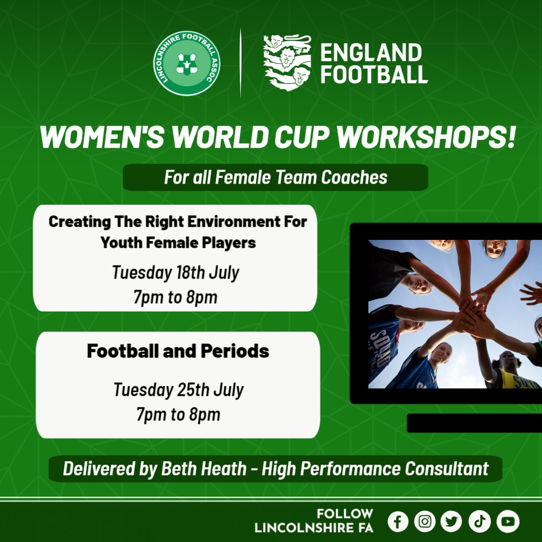🏴󠁧󠁢󠁥󠁮󠁧󠁿 Are you in World Cup fever yet? 😍

As part of the build up to the #WWC2023, <a href="/Beth_Heath/">Beth Heath</a> is running two FREE online workshops for ALL coaches of female teams in Lincolnshire, and the first one is TONIGHT! 😊

Register here ➡️ forms.gle/pQLsCKgogTKLTf…