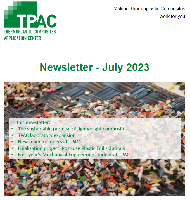 TPACNL's tweet photo. Latest newsletter from TPAC out now!

In this #newsletter you can read about the project results from @RIGHTWEIGHT2 , 3D #Flax and PPFs, new TPAC team members and an update regarding our #laboratory expansion!
You can find the complete newsletter here: https://t.co/8Dtu2C0DSH https://t.co/cxwcM9LkQ6