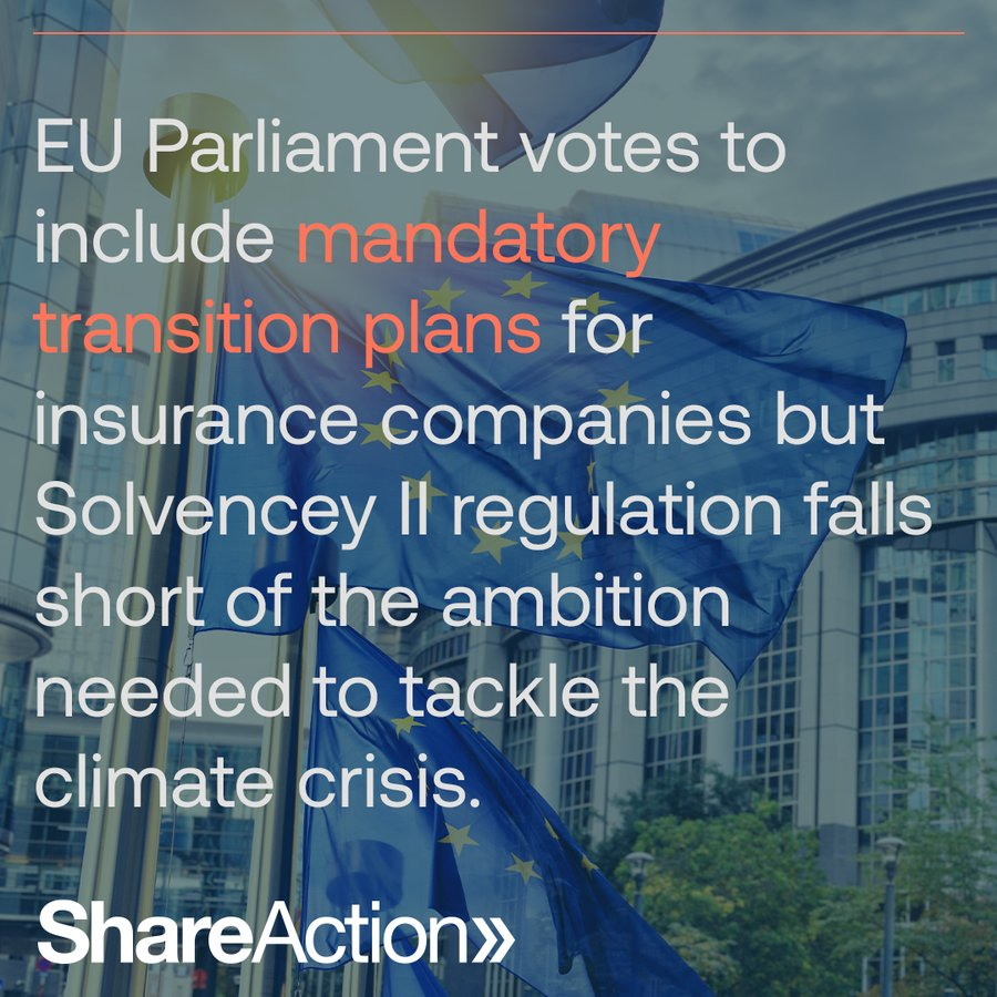 ECON @Europarl_EN voted for mandatory transition plans for #insurers Small step forward BUT many exemptions & no clear consequence if targets aren't met🙄 #Solvency2 could have done more to steer industry away from #fossilfuels 🔥 Full press reaction⏬ tinyurl.com/Solvency2press