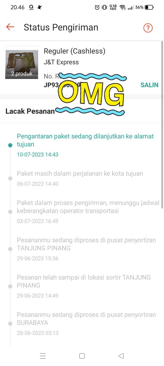 dazu888's tweet photo. @tanyarlfes Min @jntexpressid ini paket 9 hari ga diantara ke alamat.. https://t.co/Y6Rgg7RXHP