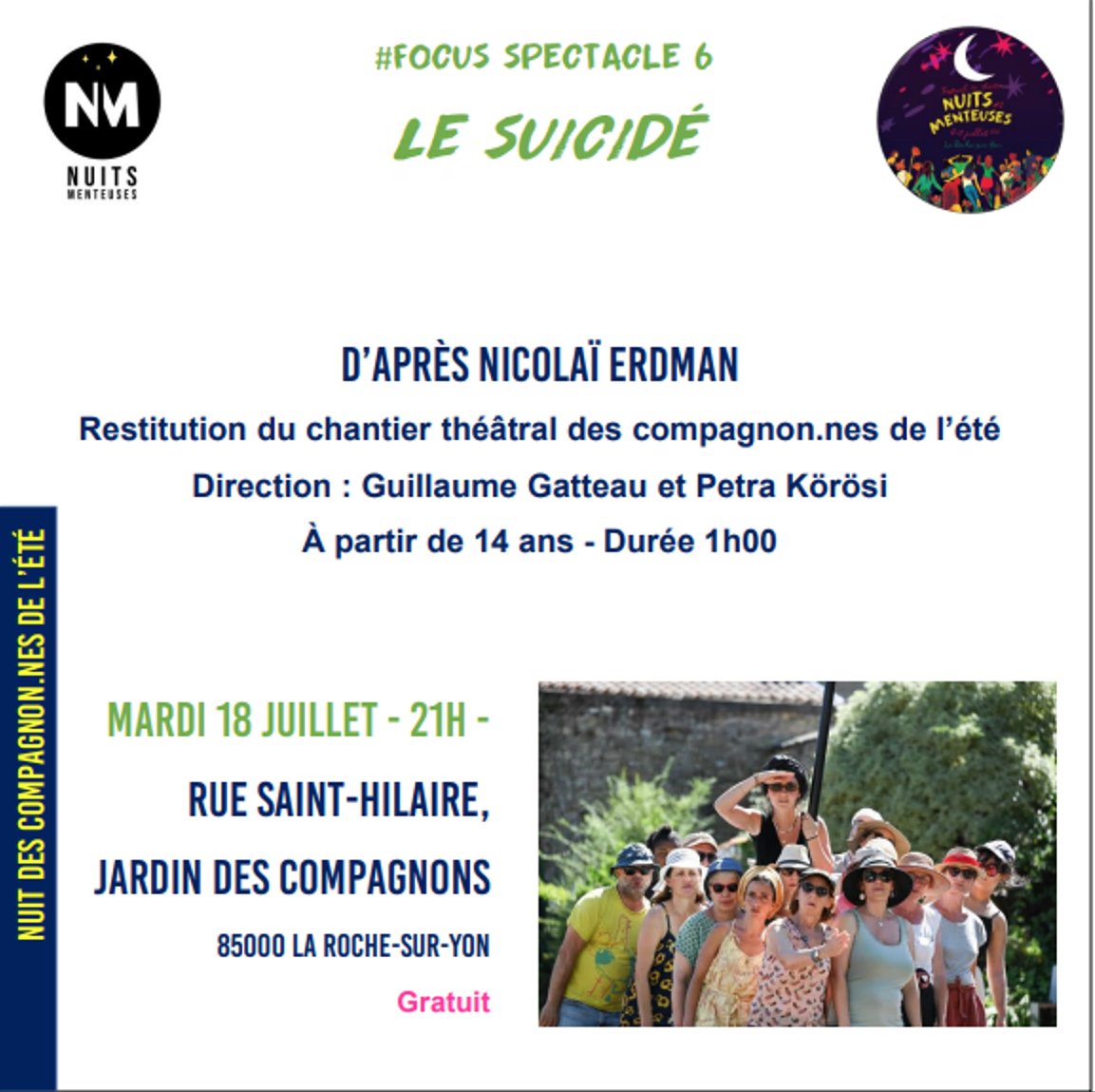 _Lementeur's tweet photo. 🧐//#Focusspectacle6 : LE SUICIDÉ//👀
C’est LE spectacle de tous les défis. Le plus angoissant à préparer. Le plus excitant à dévoiler au public aussi ! 15 comédien.nes amateur.trices sur scène après 10 jours seulement de répétitions. Ca joue ce soir, c'est gratuit et ... complet https://t.co/MDAPm09BjK