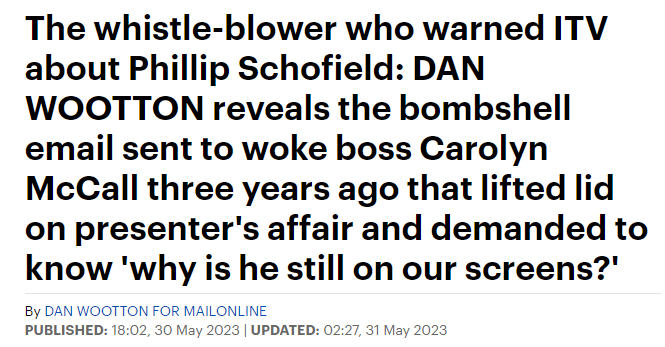"Eamonn also accused <a href="/ITV/">ITV</a> of being responsible for a 'total cover up' of the scandal that now threatens to engulf the country's biggest commercial broadcaster" - Dan Wootton in The Mail, 30th May.

Will <a href="/GBNEWS/">GB News</a> be accused of a 'total cover up' of the #DanWoottonExposed scandal?