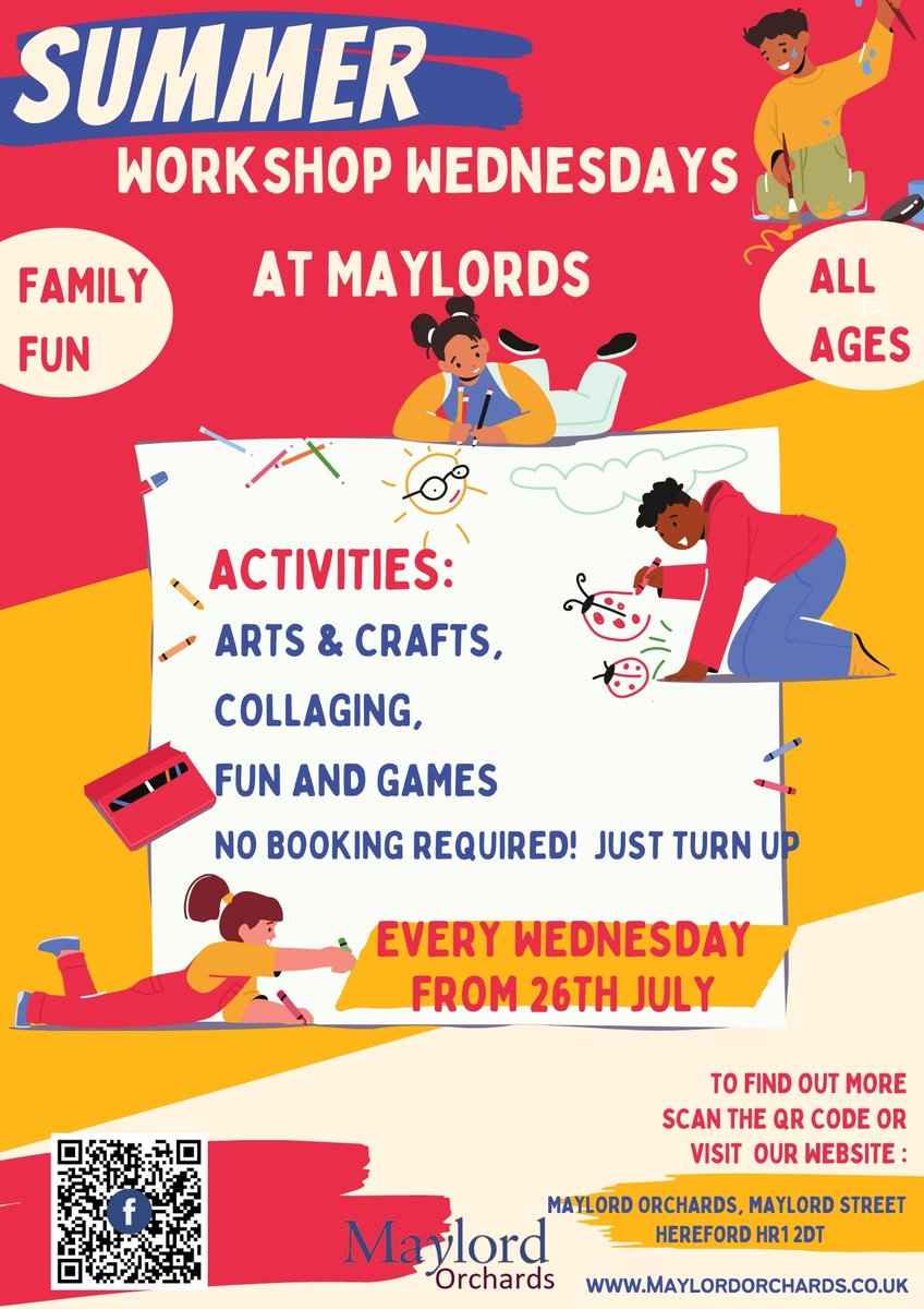 Summer Workshops for all ages at Maylord Orchards, including arts &amp; crafts, collaging, games, and more! Every Wednesday from 26th July.