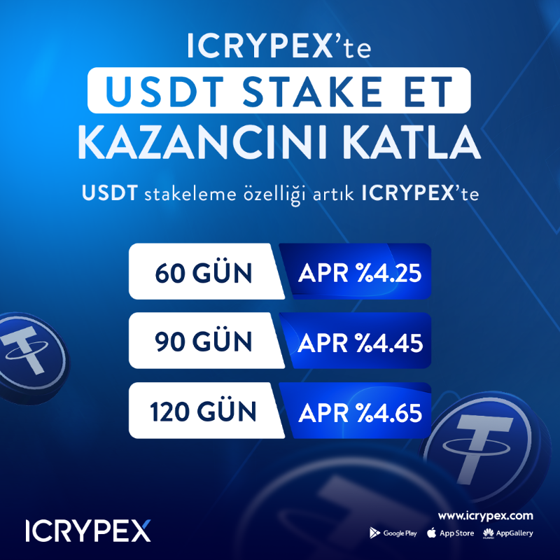 IcrypexTr's tweet photo. ICRYPEX'te USDT Stake İşlemleri Başladı.🔥

USDT ve birçok kripto parayı yüksek APR ile değerlendirmek için hemen web sitemizdeki ''KAZAN'' ekranından stake işlemlerine başla, kripto varlıklarına varlık kat!✨#ZenginlikBudur