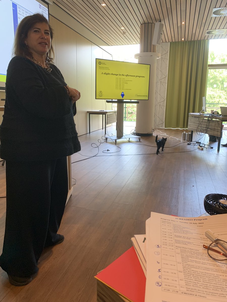 DrFletchSarah's tweet photo. Great presentation from @tc_call and her lucky feline mascot at #ICRES2023 on her development of an ethical framework for manufacturing human-robot collaboration @DrEllaMae #Robotics #humanfactors https://t.co/2p00gJA5oR