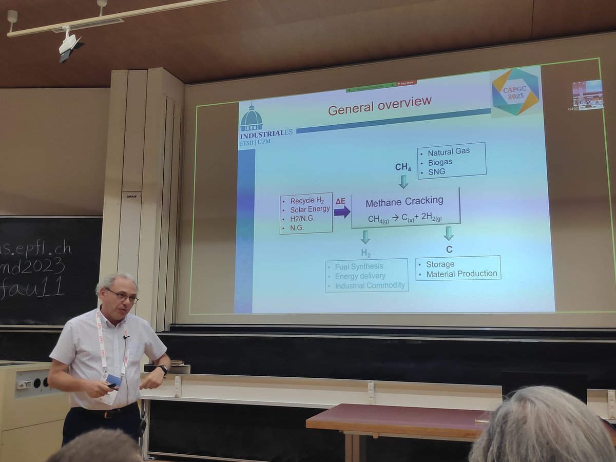 Still in the Circular carbon and hydrogen economy session, Alberto Abánades, from <a href="/La_UPM/">Universidad Politécnica de Madrid</a>, spoke about "Methane decarbonization and its role into the Circular Economy". Prof. Abánades lecture sparked another fascinating discussion among #CAPGC2023 attendees.
#112CO2 #SUN2CHEM