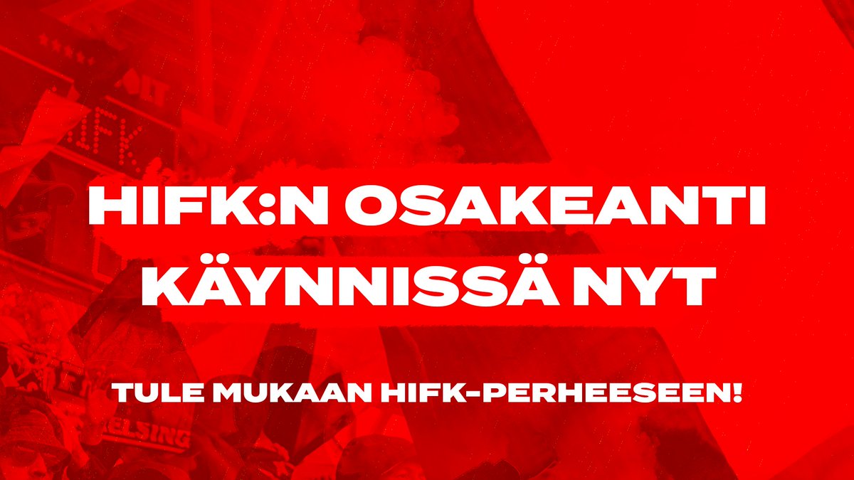 HIFK:n julkinen osakeanti on käynnissä nyt! Lue lisää sivuiltamme ja tule mukaan HIFK-perheeseen 🔴

Lisätietoja: hifkfotboll.fi/osakeanti

#HIFKFotboll