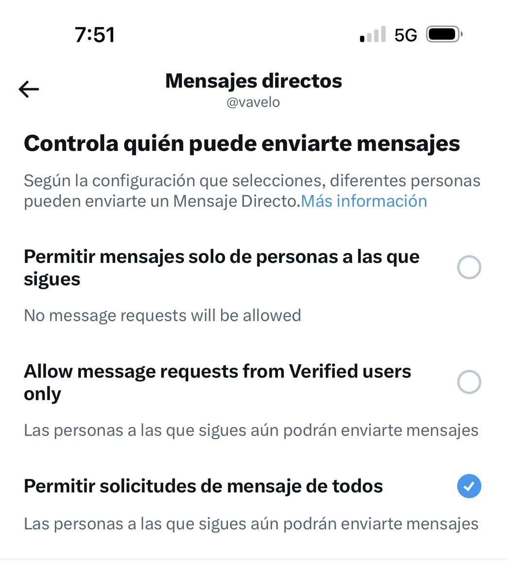 ConsultaDerma's tweet photo. Revisen su configuración, cambiaron en automático que solo recibas mensajes directos de cuentas verificadas.
Configuración -> privacidad y seguridad -> mensajes directos https://t.co/SFFhsXrSbB